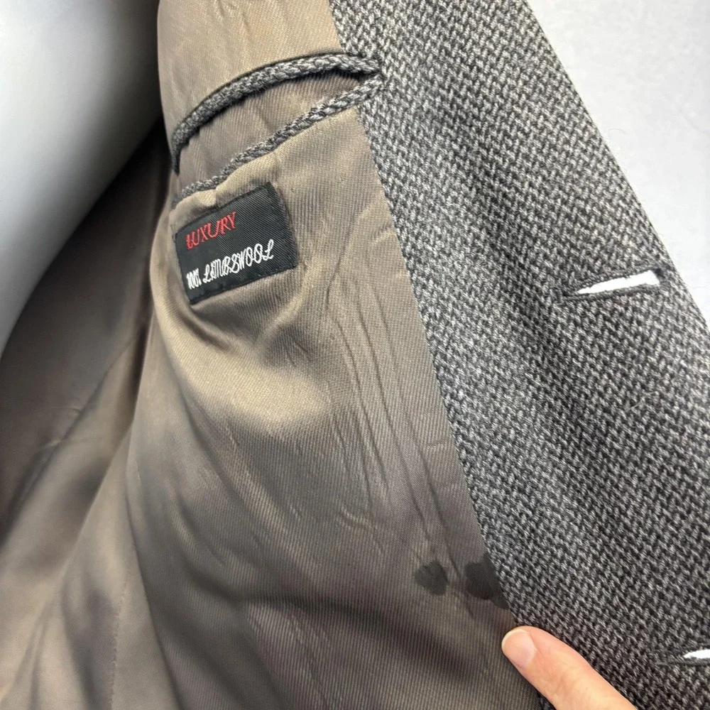 Umberto Rossi 100%‎ Lambswool Herringbone Blazer Mens 46L Gray Sport Coat Jacket